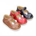 Little MOUSE soft leather Mary Janes with hook and loop strap.