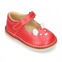 Little MOUSE soft leather Mary Janes with hook and loop strap.