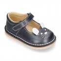 Little MOUSE soft leather Mary Janes with hook and loop strap.