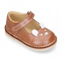 Little MOUSE soft leather Mary Janes with hook and loop strap.