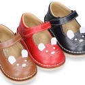 Little MOUSE soft leather Mary Janes with hook and loop strap.