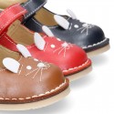 Little MOUSE soft leather Mary Janes with hook and loop strap.