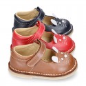 Little MOUSE soft leather Mary Janes with hook and loop strap.