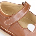 Little MOUSE soft leather Mary Janes with hook and loop strap.