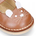 Little MOUSE soft leather Mary Janes with hook and loop strap.