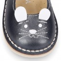 Little MOUSE soft leather Mary Janes with hook and loop strap.