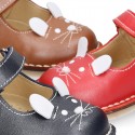 Little MOUSE soft leather Mary Janes with hook and loop strap.