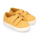 RECYCLED COTTON canvas kids tennis shoes laceless to dress in trendy colors.