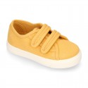 RECYCLED COTTON canvas kids tennis shoes laceless to dress in trendy colors.