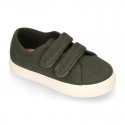 RECYCLED COTTON canvas kids tennis shoes laceless to dress in trendy colors.
