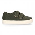 RECYCLED COTTON canvas kids tennis shoes laceless to dress in trendy colors.