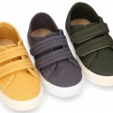 RECYCLED COTTON canvas kids tennis shoes laceless to dress in trendy colors.