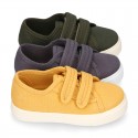 RECYCLED COTTON canvas kids tennis shoes laceless to dress in trendy colors.