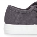 RECYCLED COTTON canvas kids tennis shoes laceless to dress in trendy colors.