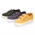 RECYCLED COTTON canvas kids tennis shoes laceless to dress in trendy colors.