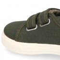 RECYCLED COTTON canvas kids tennis shoes laceless to dress in trendy colors.