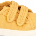 RECYCLED COTTON canvas kids tennis shoes laceless to dress in trendy colors.