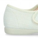 LINEN cotton canvas little Mary Jane shoes with hook and loop strap closure with bow in trendy colors.