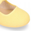 LINEN cotton canvas little Mary Jane shoes with hook and loop strap closure with bow in trendy colors.