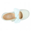 LINEN cotton canvas little Mary Jane shoes with hook and loop strap closure with bow in trendy colors.