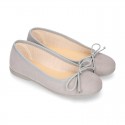 Spring-summer canvas Girl ballet flats with adjustable ribbon.