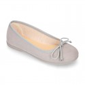 Spring-summer canvas Girl ballet flats with adjustable ribbon.