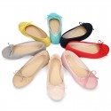 Spring-summer canvas Girl ballet flats with adjustable ribbon.