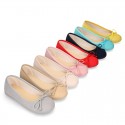 Spring-summer canvas Girl ballet flats with adjustable ribbon.