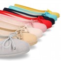 Spring-summer canvas Girl ballet flats with adjustable ribbon.