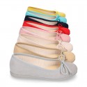 Spring-summer canvas Girl ballet flats with adjustable ribbon.