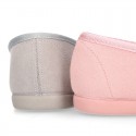 Spring-summer canvas Girl ballet flats with adjustable ribbon.