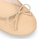 Spring-summer canvas Girl ballet flats with adjustable ribbon.