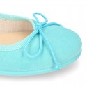 Spring-summer canvas Girl ballet flats with adjustable ribbon.