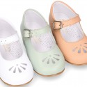 FLOWER design Girl OKAA little Mary Jane shoes with buckle fastening in soft leather.