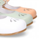 FLOWER design Girl OKAA little Mary Jane shoes with buckle fastening in soft leather.