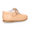 HEART design kids OKAA little T-bar shoes with buckle fastening in soft leather.