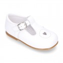 HEART design kids OKAA little T-bar shoes with buckle fastening in soft leather.