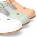 HEART design kids OKAA little T-bar shoes with buckle fastening in soft leather.