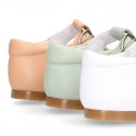 HEART design kids OKAA little T-bar shoes with buckle fastening in soft leather.