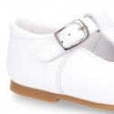 HEART design kids OKAA little T-bar shoes with buckle fastening in soft leather.