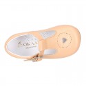 HEART design kids OKAA little T-bar shoes with buckle fastening in soft leather.