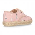 Kids LIGHTHOUSE print Cotton canvas laces up shoes Espadrille style design.