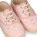 Kids LIGHTHOUSE print Cotton canvas laces up shoes Espadrille style design.