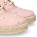 Kids LIGHTHOUSE print Cotton canvas laces up shoes Espadrille style design.