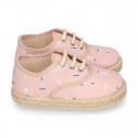 Kids LIGHTHOUSE print Cotton canvas laces up shoes Espadrille style design.