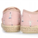 Kids LIGHTHOUSE print Cotton canvas laces up shoes Espadrille style design.