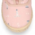 Kids LIGHTHOUSE print Cotton canvas laces up shoes Espadrille style design.