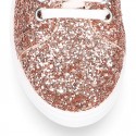 GLITTER with metal leather OKAA kids tennis shoes with laces.