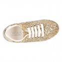 GLITTER with metal leather OKAA kids tennis shoes with laces.