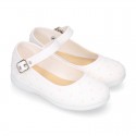 PLUMETI cotton canvas little Mary Jane shoes with back strap.